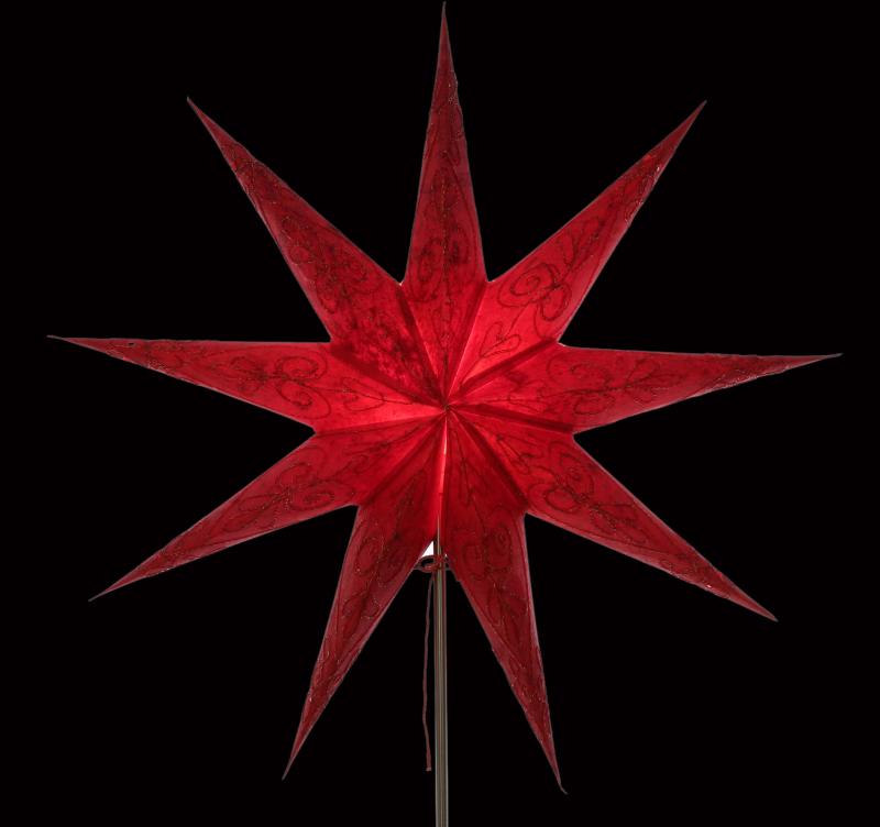 Suria Zari Batik rot - Faltbarer Leuchtstern, Weihnachtsstern aus Papier mit 9 Zacken, 60 cm